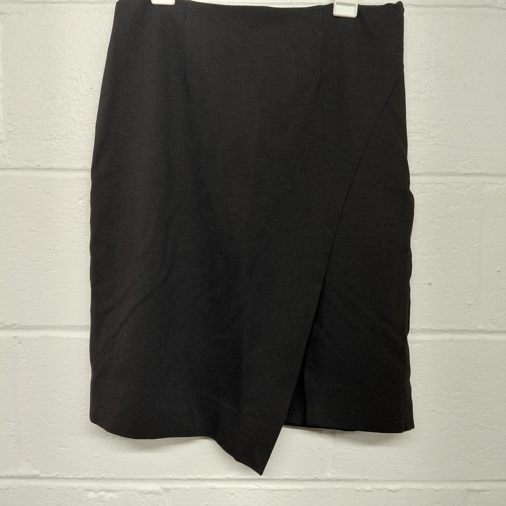 WHITE HOUSE BLACK MARKET Black Asymmetrical Career Midi Skirt Size 4 Side Zip